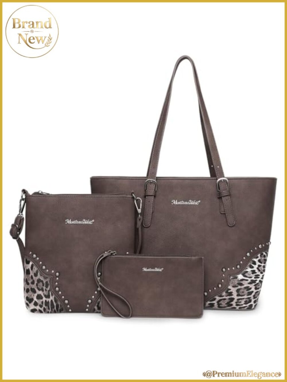 3pc Faux Leather Tote Bag and Wallet Set with Crossbody Purse